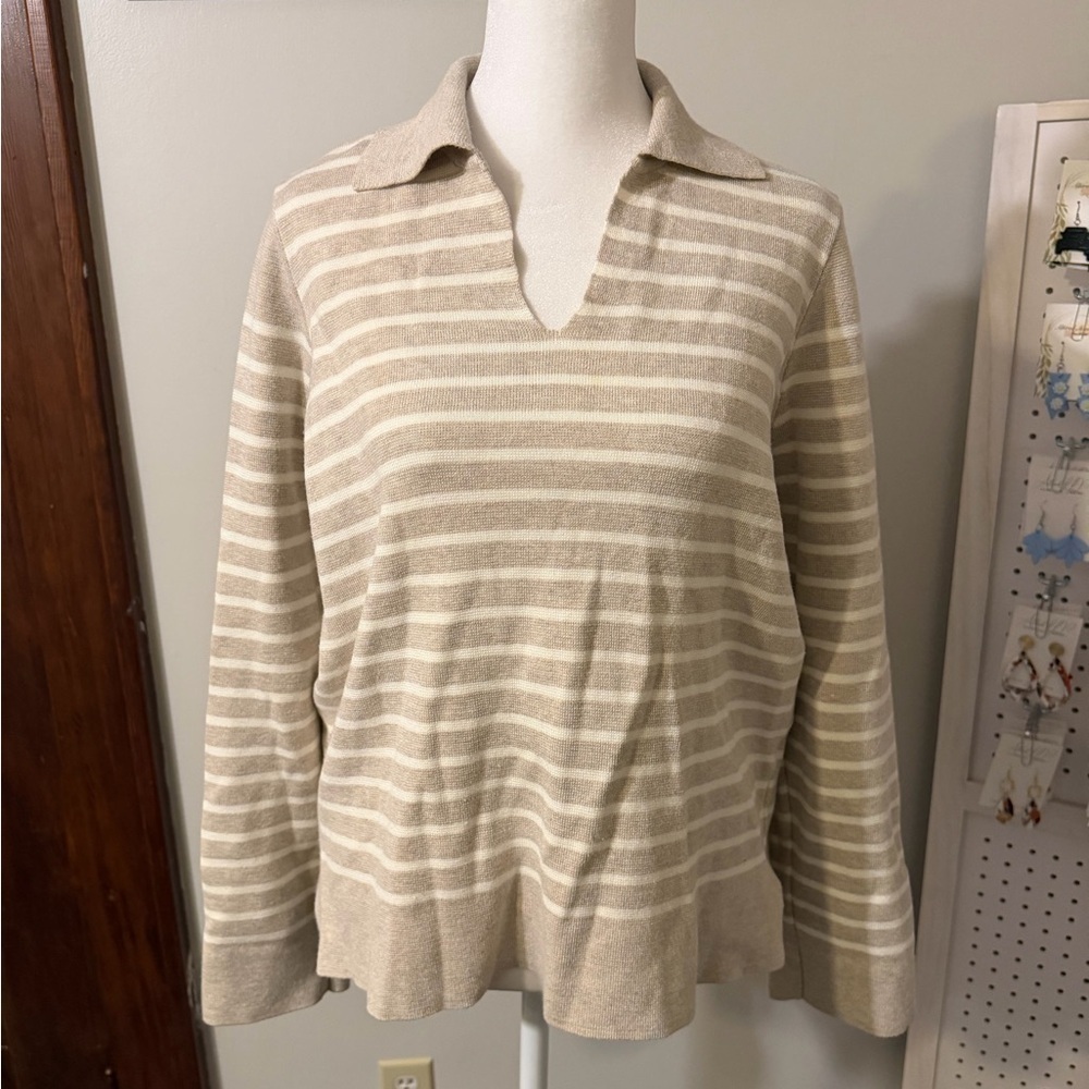 Cyrus Beige Striped V-Neck Sweater